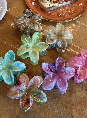 多巴胺花朵鲨鱼夹 幻彩晕染鸡蛋花抓夹半扎发少女度假风拍照发饰