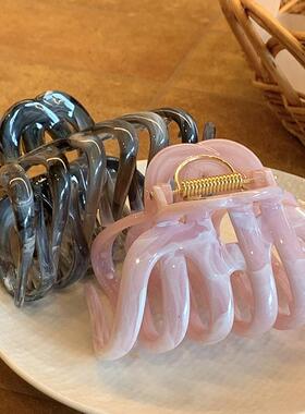 水墨晕染南瓜超好看的抓夹高级感大号发量大 简约盘发鲨鱼夹发饰