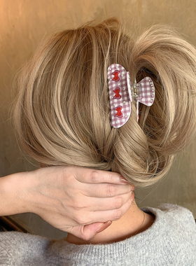 甜美小蝴蝶结 紫色格纹超级好看的抓夹女发量少中号鲨鱼夹发饰