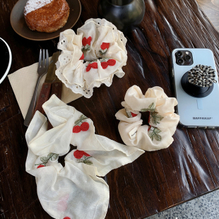 刺绣樱桃 方巾发圈大肠慵懒风发绳扎头发丸子头发饰 特别好看