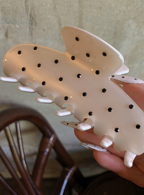 ins风黑色波点 独特漂亮头发抓夹大号发量大法式经典扇形鲨鱼夹