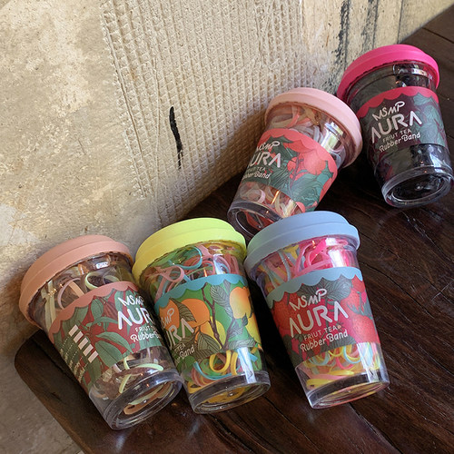 彩色罐装一次性皮筋多巴胺色