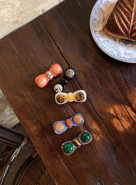 小众天然石鸭嘴夹 独特漂亮侧边发夹女后脑勺高级感轻奢风发饰