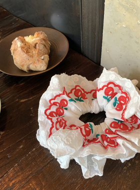 甜美樱桃 白色巨好看大肠发圈女高级感洋气时尚丸子头发饰头绳