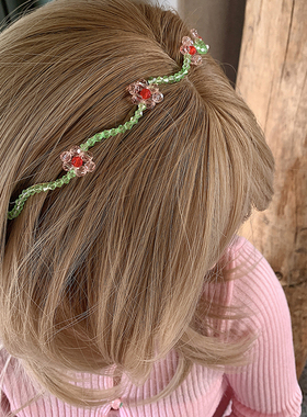 绿色系的春夏 粉色小花细发箍女款 青春洋气发卡头箍 可洗脸用