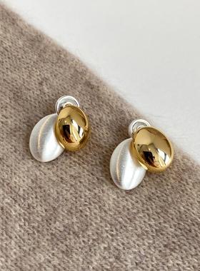 Aaim 金银撞色拉丝豆豆耳钉轻奢高级感欧美设计一款两戴耳饰