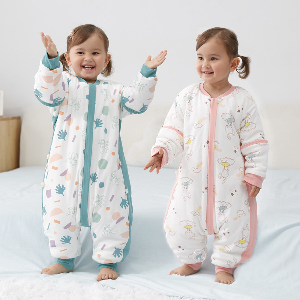 睡袋婴儿秋冬款6个月宝宝1岁儿童恒温加厚防寒分腿夹棉睡衣防踢被