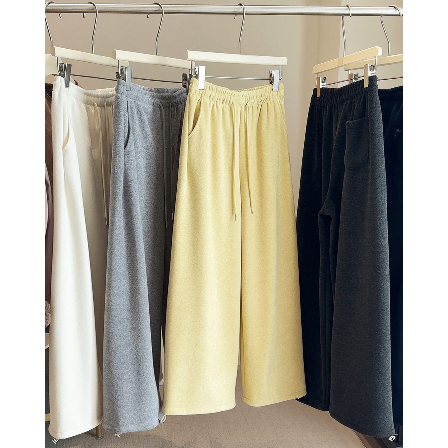 十三行欧货高腰加绒加厚糯米裤女2025阔腿裤休闲运动直筒拖地裤子