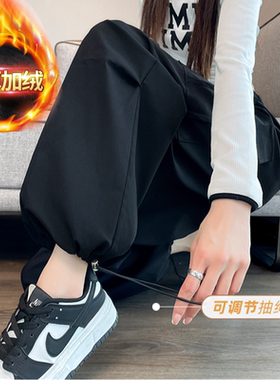 黑色工装裤女春秋2025新款降落伞登山裤子夏季束脚美式运动阔腿裤