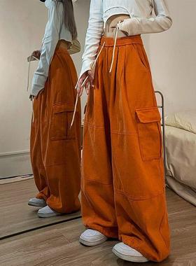 美式宽松阔腿工装裤女街头潮牌嘻哈hiphop街舞裤子拖地束脚长裤潮