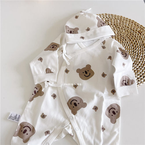 春秋婴儿连体衣ins小熊新生儿哈衣初生宝宝长袖爬服纯棉无骨套装