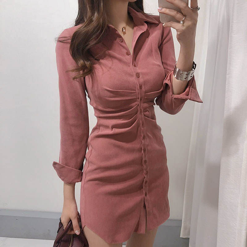 三小姐的咖啡丝绒衬衫裙打底连衣裙女秋冬内搭包臀裙收腰显瘦直筒