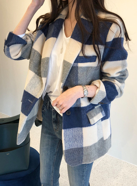 三小姐的咖啡复古格子小西装2026新款韩版流行女秋冬chic毛呢外套