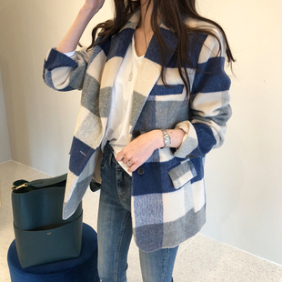 三小姐的咖啡复古格子小西装2026新款韩版流行女秋冬chic毛呢外套