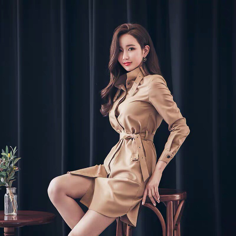 三小姐的咖啡秋装2026新款女韩版气质收腰连衣裙职业长袖chic风衣