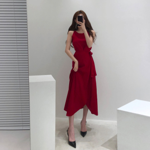 女夏棉麻裙子 裙两件套不规则连衣裙2026新款 三小姐 咖啡开叉套装