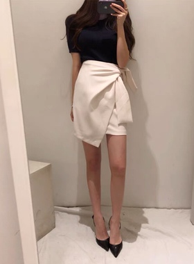 三小姐的咖啡半身裙2026新款女夏季chic高腰不规则短裙系带a字裙