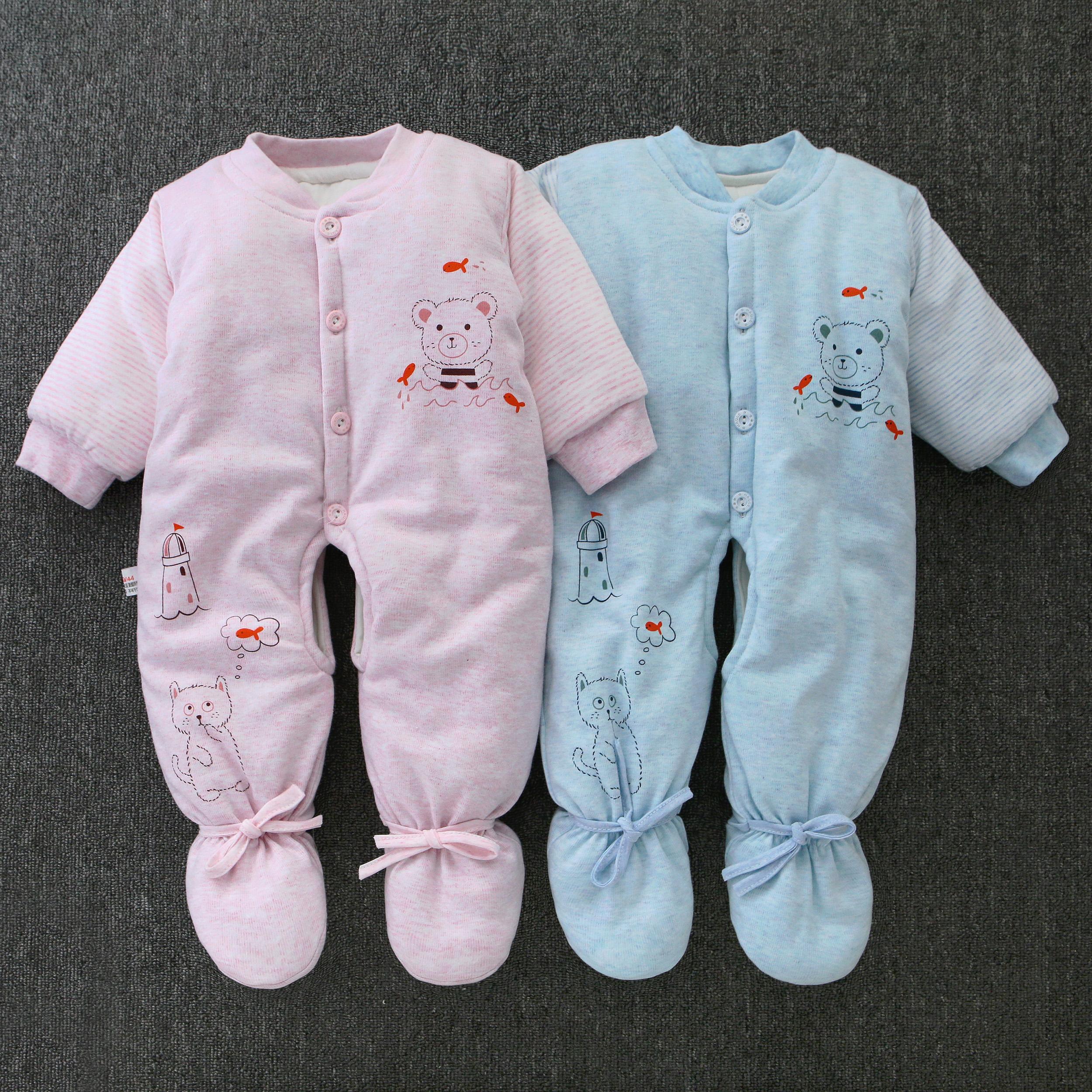 婴幼儿连体衣服连脚秋冬季加厚外出冬款夹棉棉服a类纯棉宝宝冬装