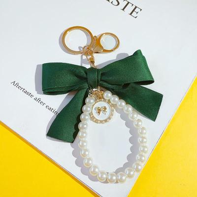 创意时尚简约蝴蝶结珍珠串钥匙扣丝带汽车包包挂件配饰小礼品