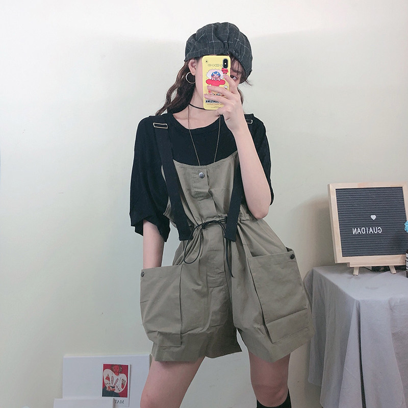 夏季2019新款套装百搭短袖T恤+收腰系带工装背带短裤两件套女装潮|ruв категории Женская одежда, брюки, брюки - от Buy2taobao.com для оказания профессиональной услуги покупки агента Taobao