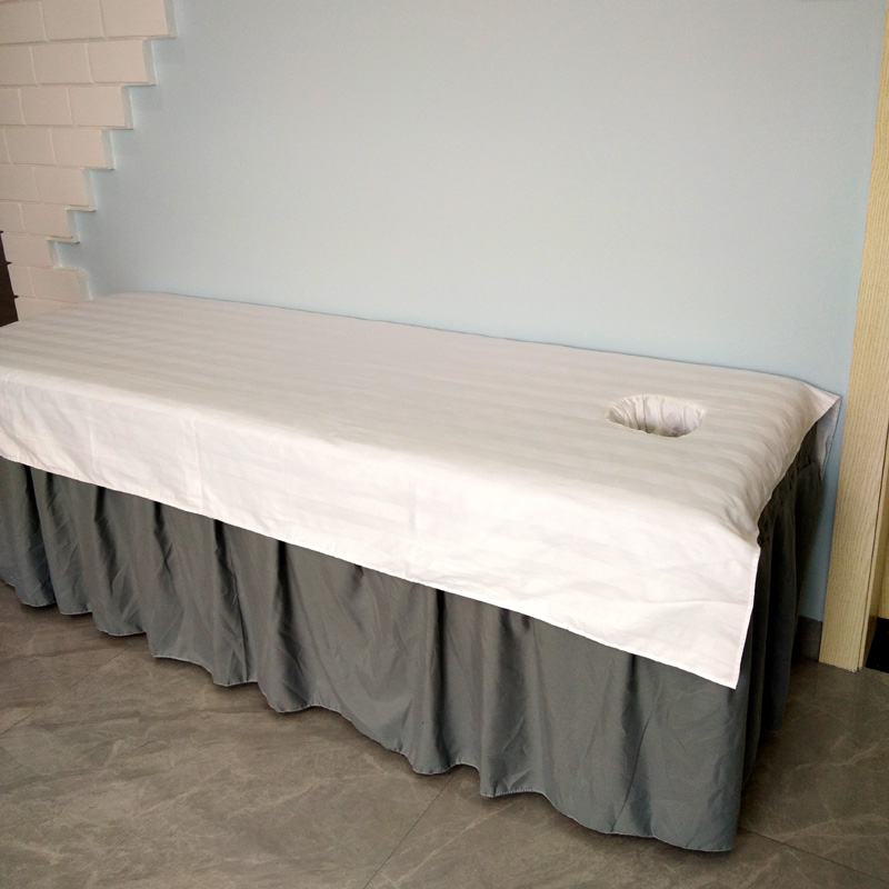 全棉加密厚 美容床单纯棉白色灰 美容院按摩养生会所专用床单带洞
