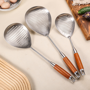 大漏勺不锈钢花椒漏勺木柄加厚加长商用捞面勺家用饺子捞勺滤汤勺