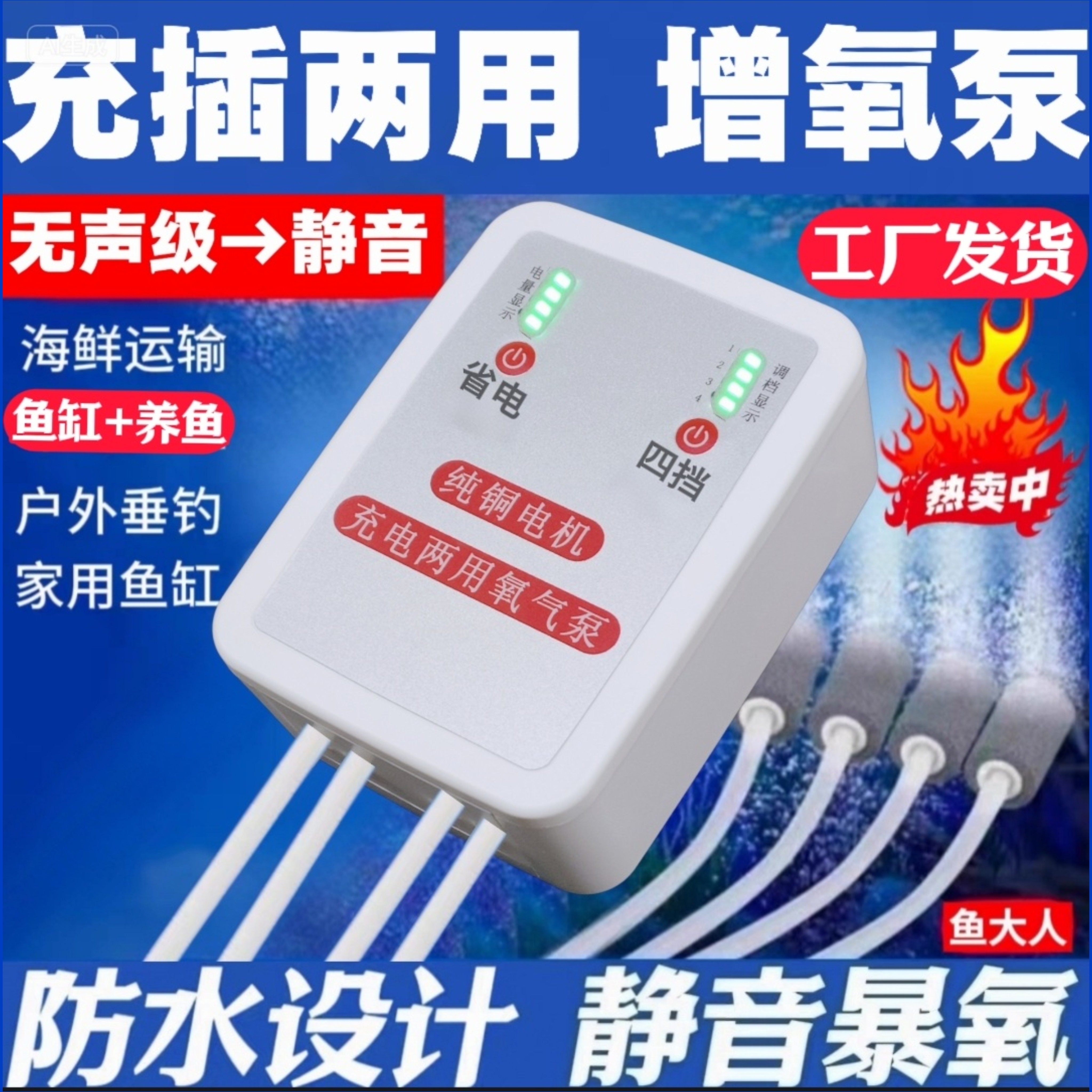 鱼缸氧气泵usb家用户外便携钓鱼充电增氧泵打氧机超静音养鱼专用