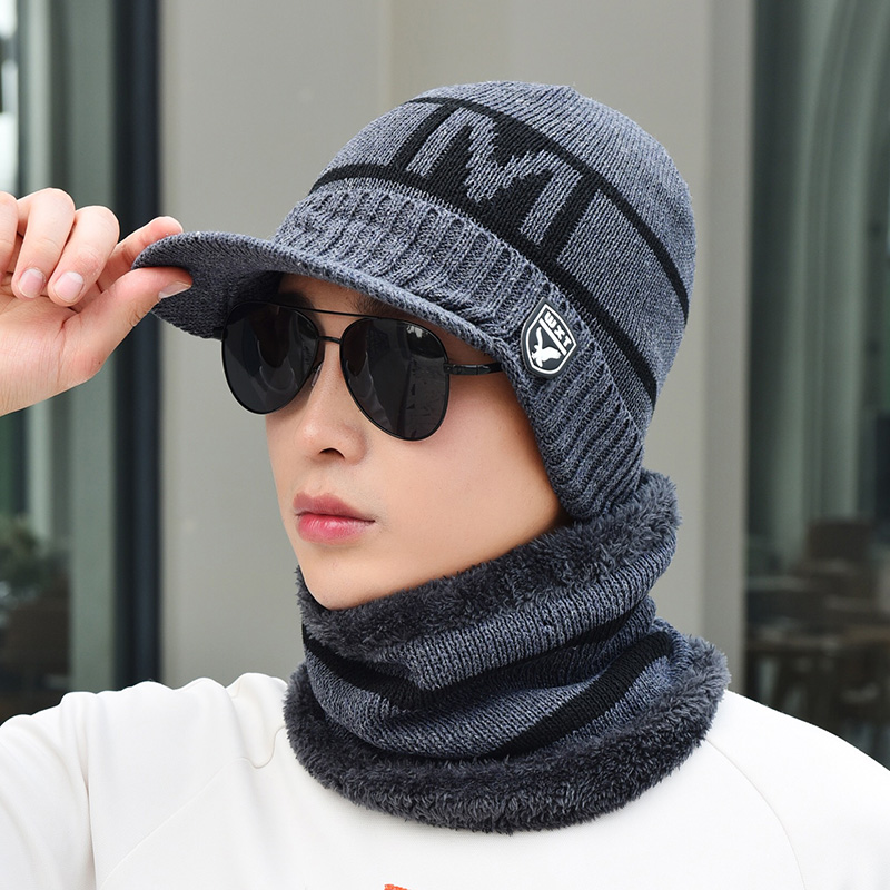 帽子男冬天防寒针织帽加绒加厚保暖毛线帽棉帽冬季骑行防风冷帽