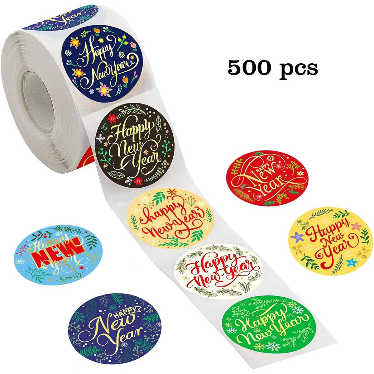 亚马逊爆款卷装贴纸新年快乐节日装饰礼品系列不干胶封口贴纸标签