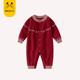 新生婴儿春秋装 连体哈衣洋气红色针织爬服满月百天女宝宝衣服送礼