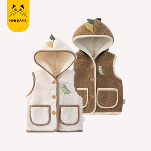 宝宝羊羔绒加绒马甲婴幼儿秋冬装毛绒背心男女童冬季连帽砍肩马夹