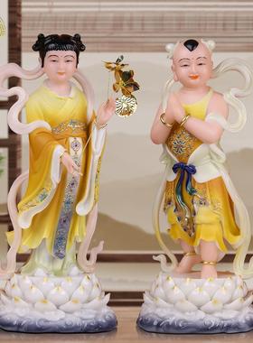 金童玉女佛像汉白玉左右童