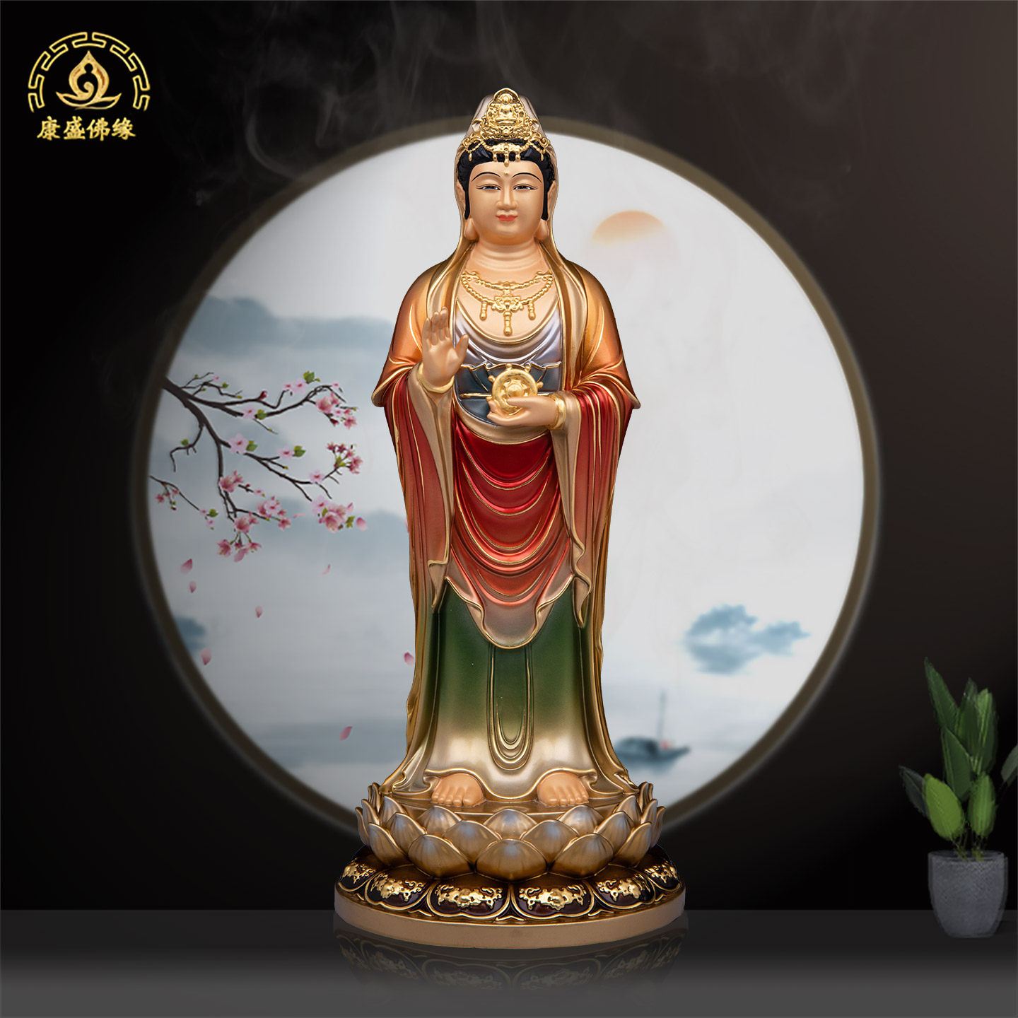 南海观音菩萨铜像家用供奉摆件