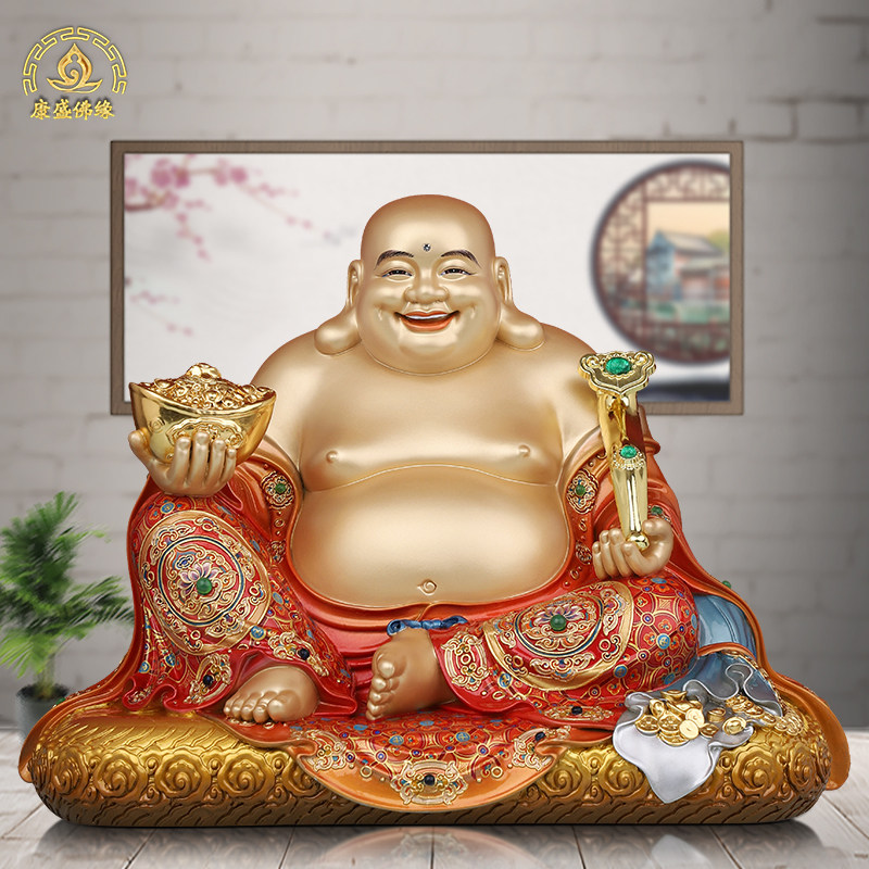 纯铜元宝弥勒像大肚弥勒佛像笑佛菩萨招财供奉家用客厅工艺品摆件