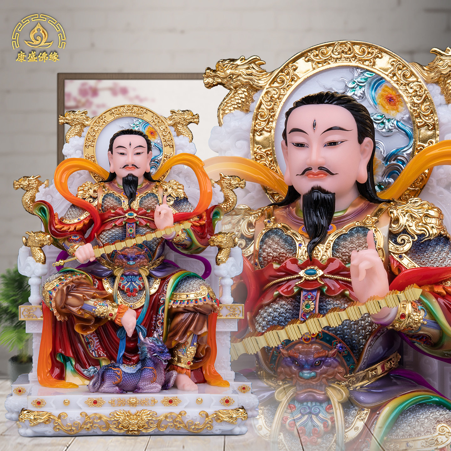 普化天尊神像汉白玉彩绘款九天应元雷声雷祖神像神像家用堂口供奉