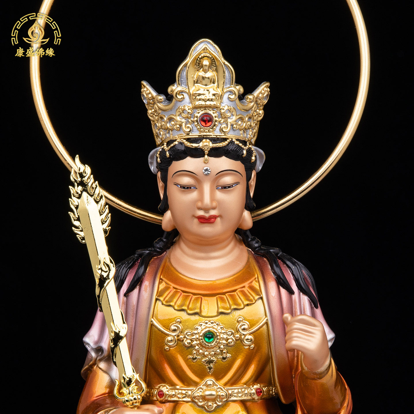 文殊普贤铜彩华严三圣佛像供奉