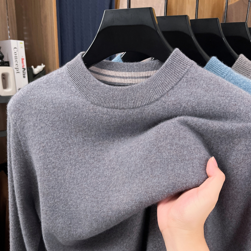 100%纯山羊绒衫男半高领针织毛衣