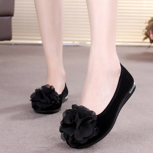 老北京布鞋女鞋平底软底黑布鞋平跟低帮鞋花朵工作鞋舞蹈鞋妈妈鞋
