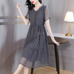 2026春夏修身高端古贝莎赛兔文艺声雨竹专柜正品牌女装真丝连衣裙