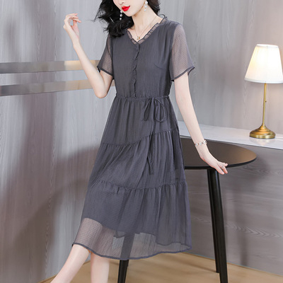 2026春夏修身高端古贝莎赛兔文艺声雨竹专柜正品牌女装真丝连衣裙