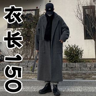拖地毛呢大衣男装宽松特长款加肥羊绒外套大码加大秋冬季英伦风男
