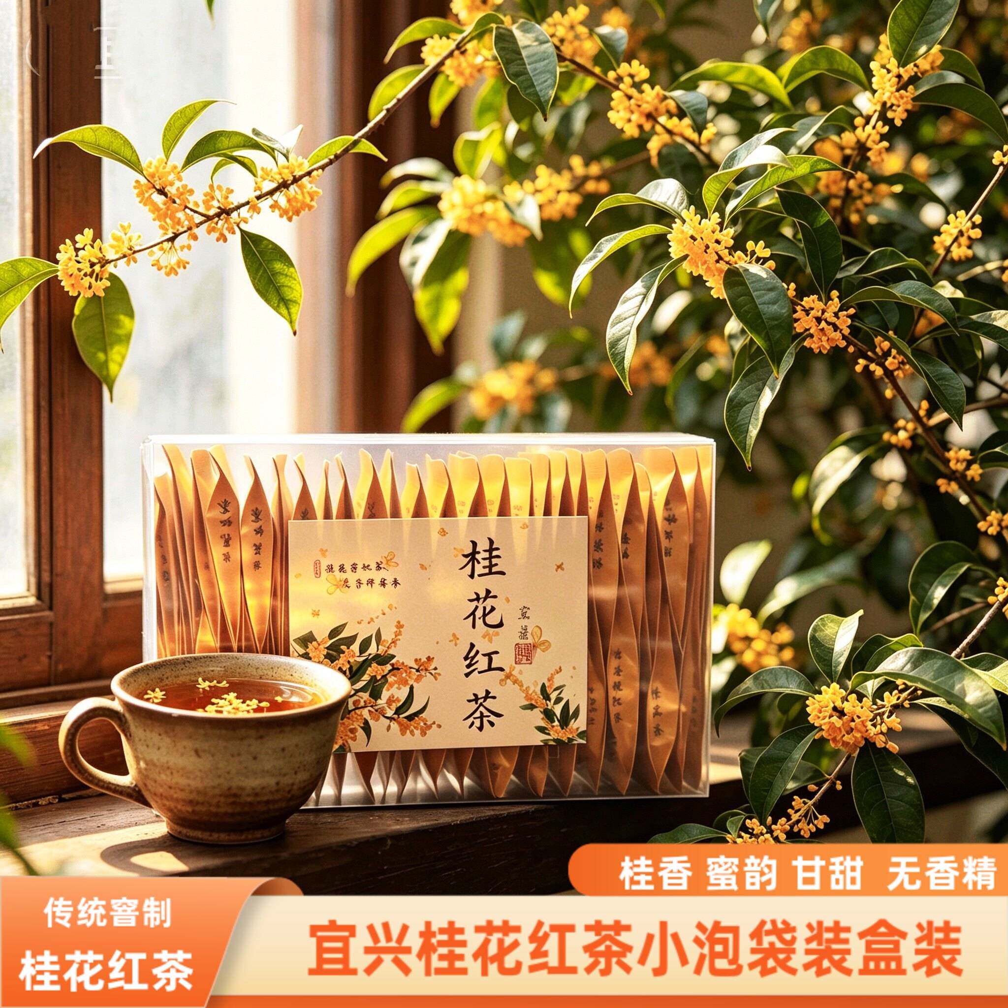 2026新茶老品种宜兴桂花红茶金桂花香传统窨制茶小泡袋装罐装包邮