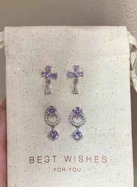 韩国新款紫色锆石花朵银针耳钉