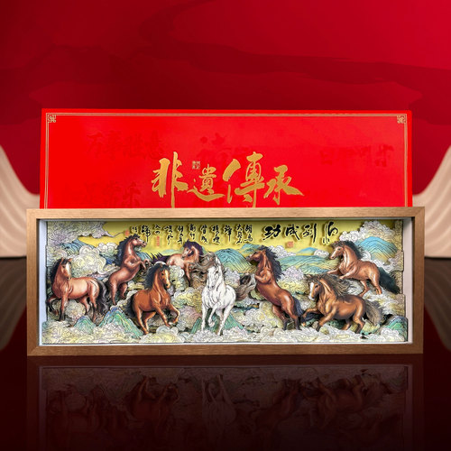 八骏图马到成功非遗文创装饰摆件
