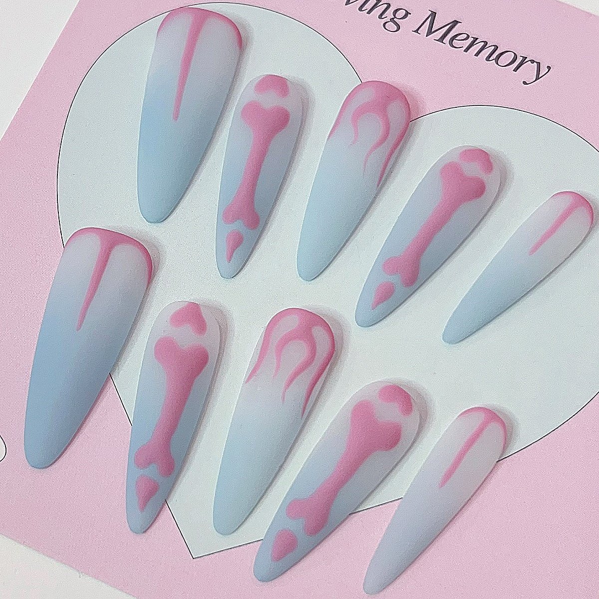 六一星球*欧美磨砂哑光骨头渐变Y2K辣妹粉蓝可拆卸穿戴手工美甲片,彩妆/香水/美妆工具,穿戴甲/甲片,淘宝优惠券,粉丝福利购,淘宝优惠卷