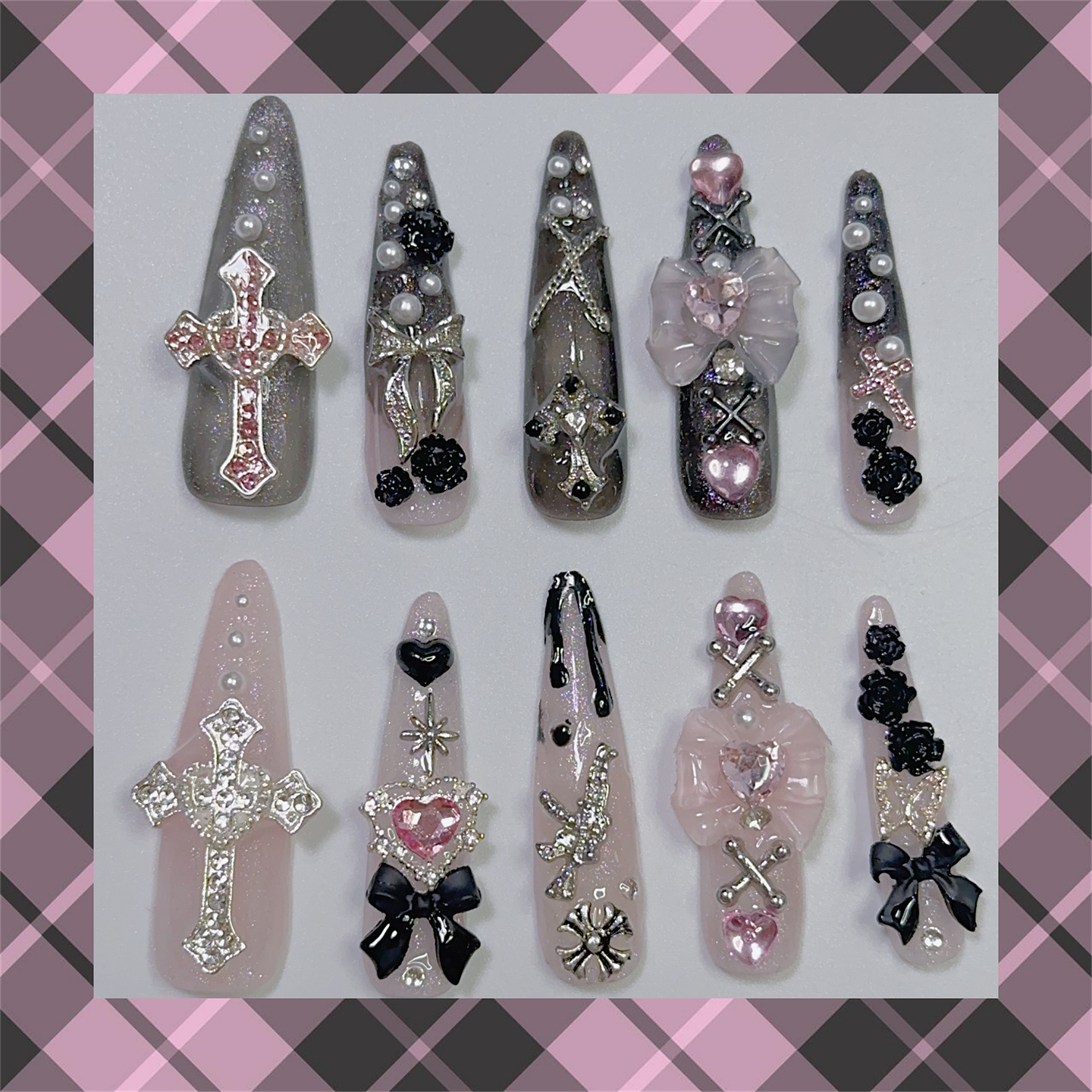 日系蕾蕾风红黑穿戴甲