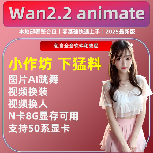 AI视频软件 AI视频换装换人  动漫图片跳舞 animate 制作器wan2.2