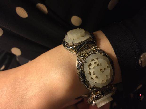 民国收藏级古董珠宝 925纯银空镂和田玉手链 带证书 羊脂玉传家宝