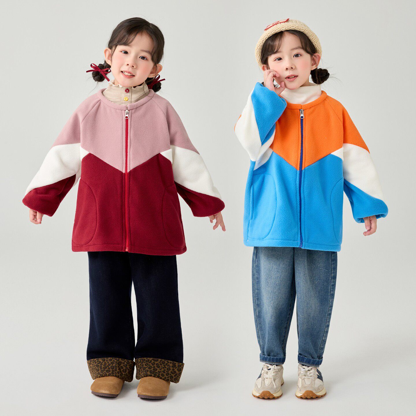 羽绒服孩子长袖罩衣外套宝宝拉链棉袄洋气女童摇粒绒护衣罩衫秋冬