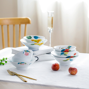 斗笠碗碟子景德镇手工手绘面碗18CM口径小红花碗沙拉碗原创餐具